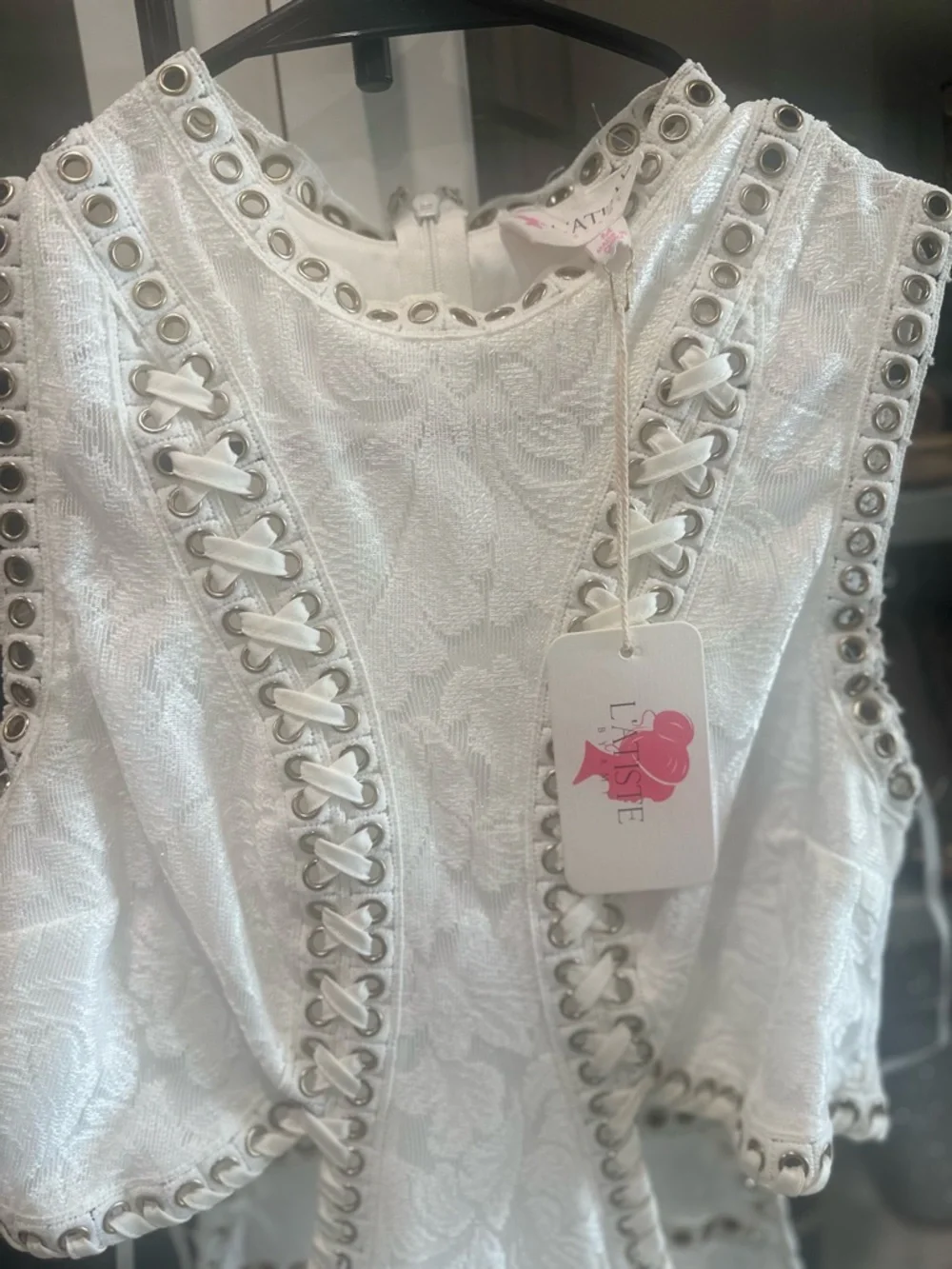 NWT L’atiste Lace Cutout Bridal style maxi dress summer boho fancy sz M festival - Picture 7 of 7